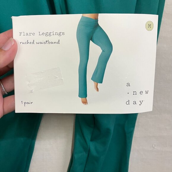 A New Day Women's Dark Green M High Waisted Flare Leggings with Ruched Waistband - Picture 5 of 12